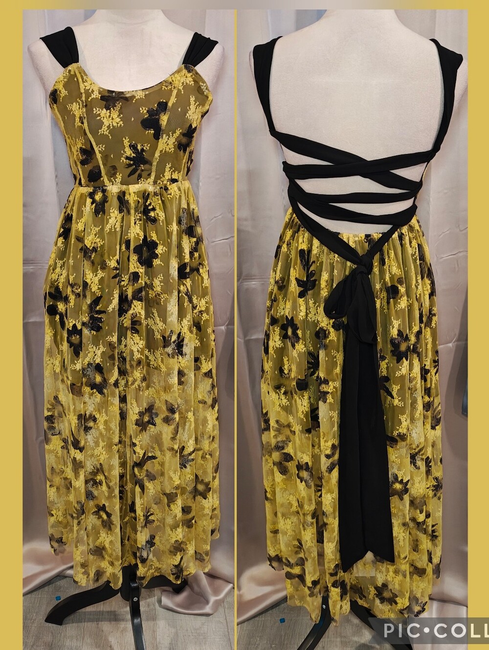 Urban Outfitters Uranium Glass Effect Mesh Maxi Dress w Corset Lace Up Back.